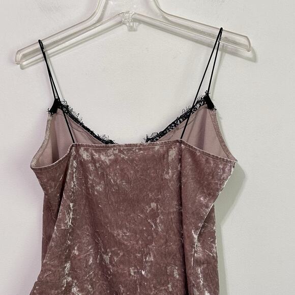 Guess Chela Cami Top L Crushed Velvet Pink‎ Lace Trim Festival Y2K Summer FLAW - Picture 6 of 11